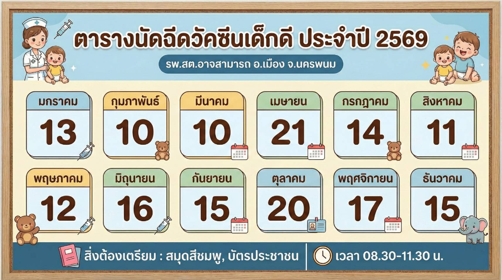 ตารางนัดฉีดวัคซีนเด็กดี ประจำปี 2569